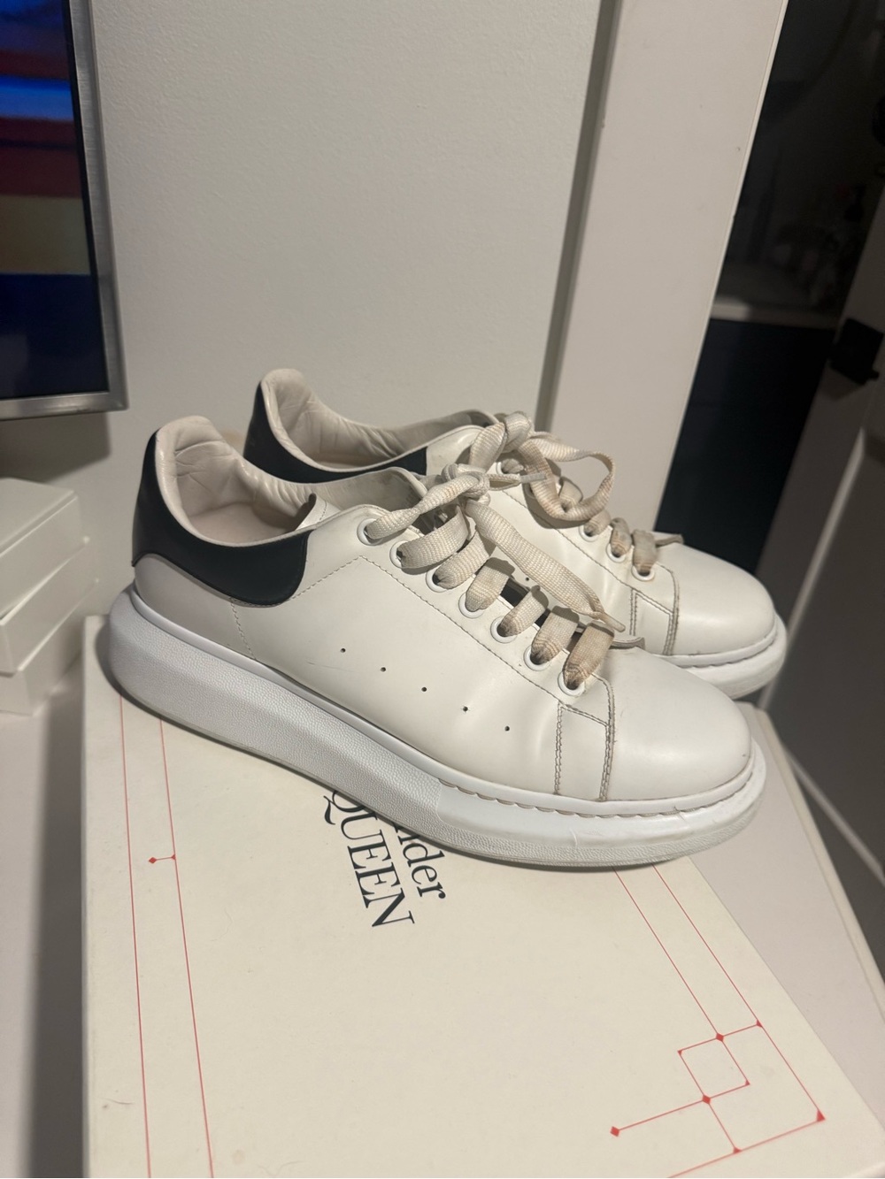 Alexander McQueen White Leather Sneakers with Black Heel